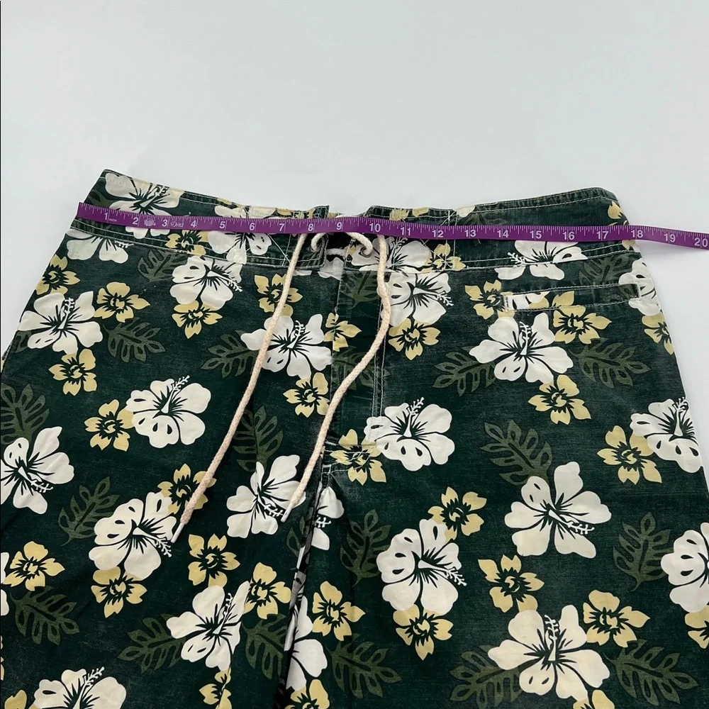 Vintage J. Crew Dark Green‎ Floral Swim Shorts beach tropical Velcro 32